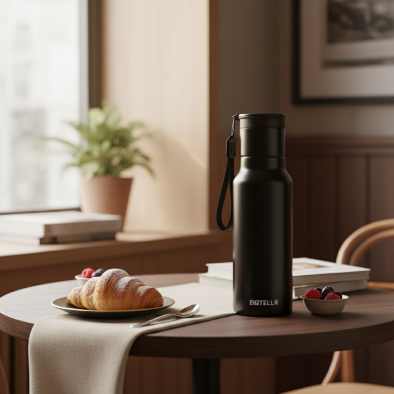 GAHWA GO SET ? Travel-Ready 500ml Vacuum-Insulated Bottle & 90ml Stackable Espresso Cup with Silicone-Sealed Lid