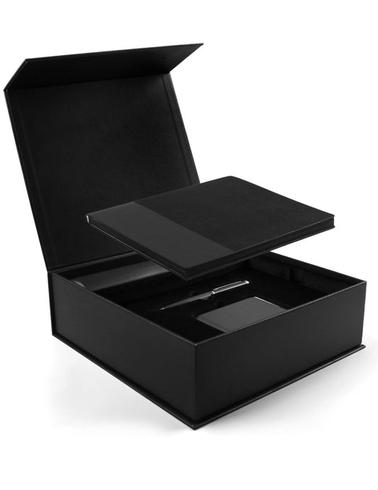 AGENDA WELCOME SET – Complete Corporate Gift Set with Notebook, Pen, RFID Holder & Flask