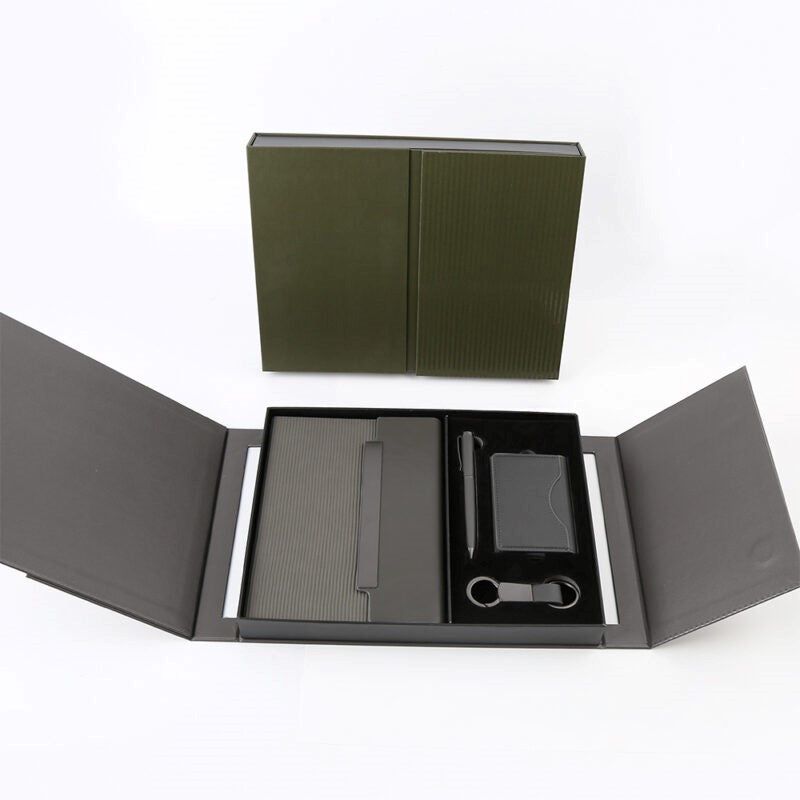 BUSINESS SET ? Premium 5-Piece Professional Gift Set with PU Notebook, Metal Pen, Card Holder & Keychain in Elegant Box