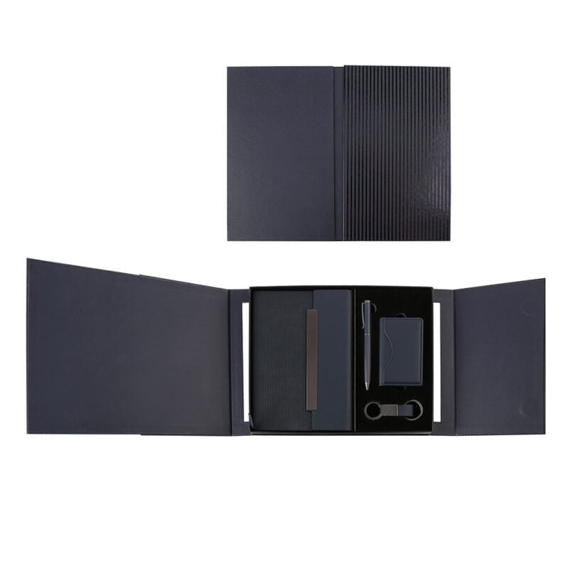 BUSINESS SET ? Premium 5-Piece Professional Gift Set with PU Notebook, Metal Pen, Card Holder & Keychain in Elegant Box