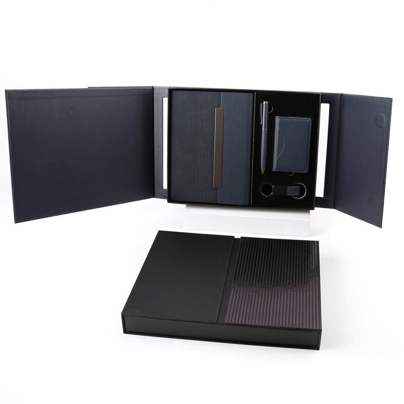 BUSINESS SET ? Premium 5-Piece Professional Gift Set with PU Notebook, Metal Pen, Card Holder & Keychain in Elegant Box
