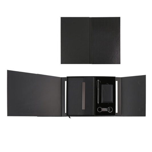 BUSINESS SET – Premium 5-Piece Professional Gift Set with PU Notebook, Metal Pen, Card Holder & Keychain in Elegant Box