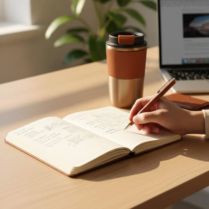 COZY SET ? Elegant Gift Set with 420ml Stainless Steel Mug, PU Notebook & Metal Pen in Premium Leather Box