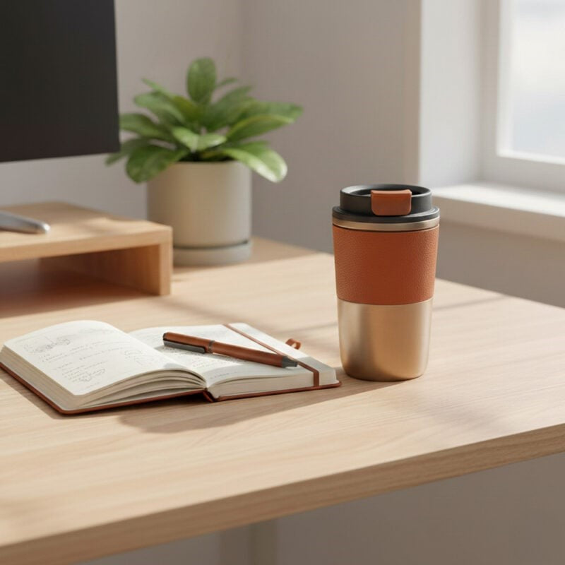 COZY SET ? Elegant Gift Set with 420ml Stainless Steel Mug, PU Notebook & Metal Pen in Premium Leather Box